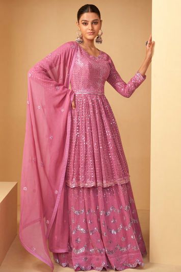 Pink Georgette Designer Sharara Suit
