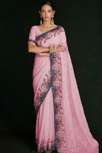 Pink Lucknowi Saree