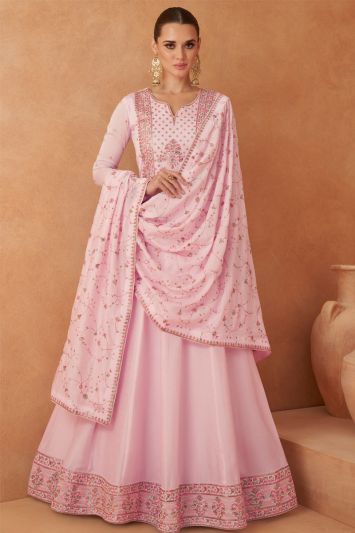 Premium Silk Embroidered Gown in Light Pink Color