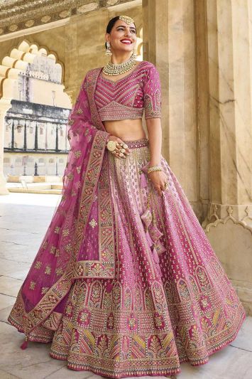 Pure Silk Fabric Designer Lehenga Choli in Pink and Peach Color