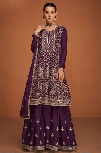 Purple Color Floral Designer Sharara Suit