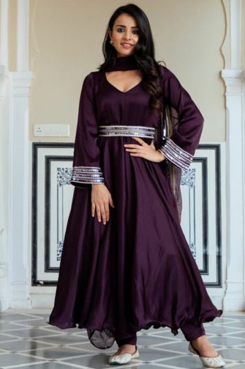 Purple Color Taffeta Silk Anarkali Suit