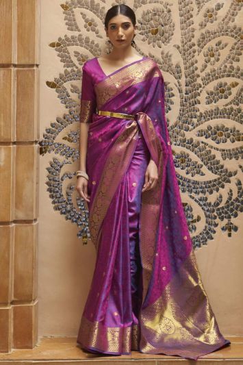 Purple Designer Festival Wear Kanjivaram Weaving Saree