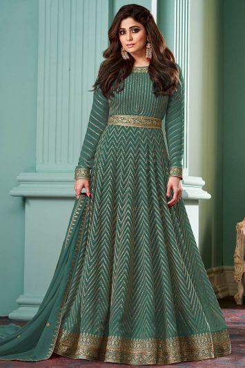 Rama Green Color Real Georgette Bollywood Anarkali Suit