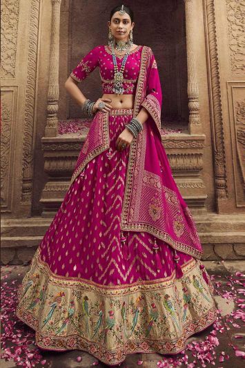 Rani Pink Organza Bridal Lehenga Choli Set