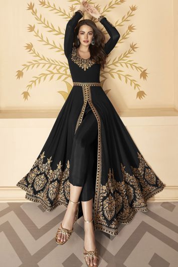 Real Georgette Embroidered Anarkali Suit in Black
