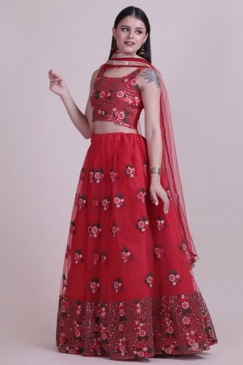 Red Color Heavy Net Fabric Bridal Lehenga Choli
