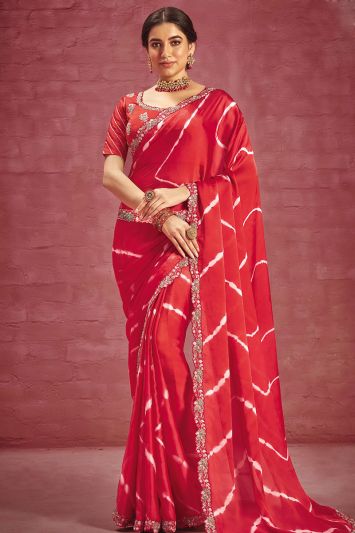 Red Color Raw Silk Wedding Wear Saree