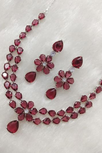 Red Color Zirconia Studded Necklace Set