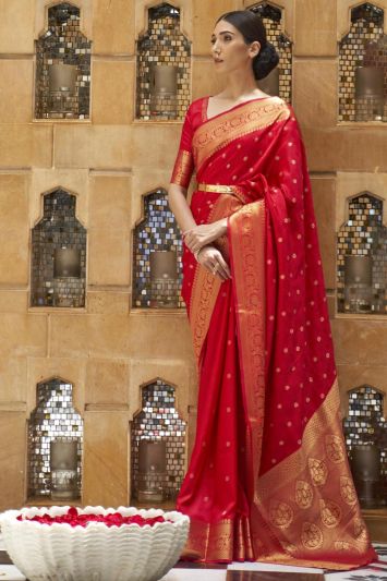 Red Designer Traditional Wear Kanjivaram Weaving Saree