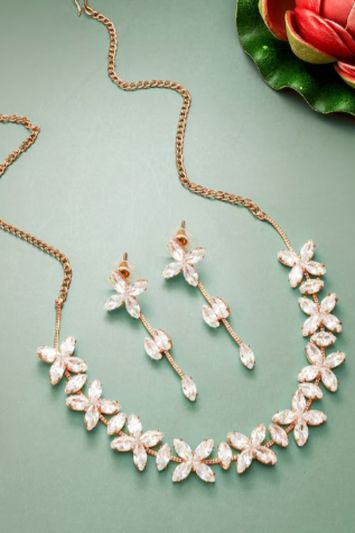 Rose-Gold Choker Necklace and Earrings Set - Appelle Fashion