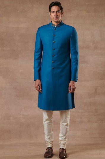 Royal Blue Color Silk Fabric Stylish Sherwani