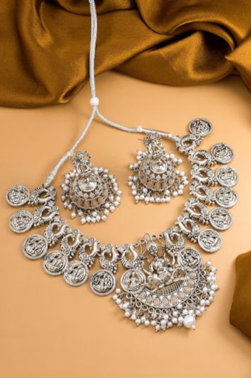 Sterling Silver Choker Temple Jewellery Set - Appelle Fashion