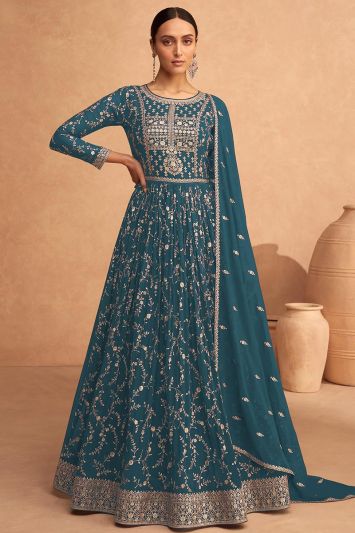 Teal Blue Georgette Heavy Gown