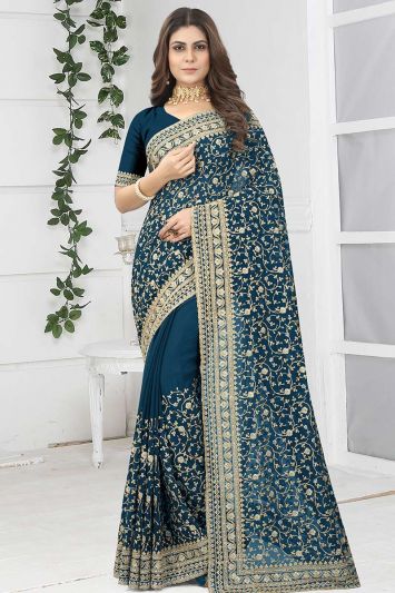 Teal Georgette Party Wear Saree
