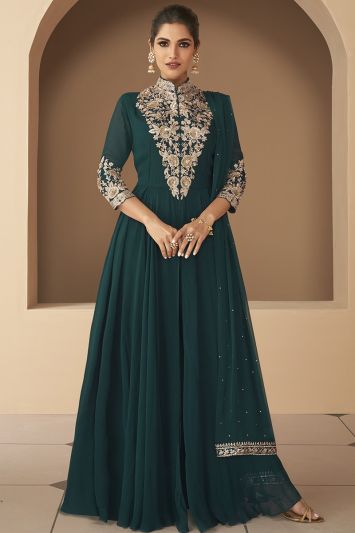 Teal Green Georgette Gown