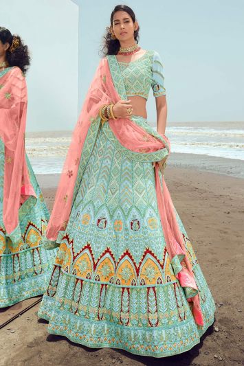 Turquoise Color Georgette Fabric Designer Lehenga Choli