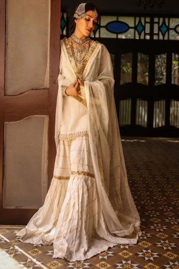 White Designer Bridal Wear Sharara Suit
