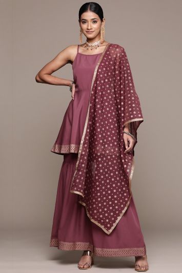 Women Brown Color Crepe Fabric Sharara Suit