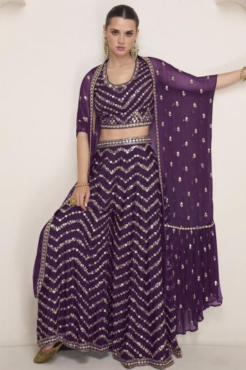 Women Chinon Sequins Palazzo Suit with Choli