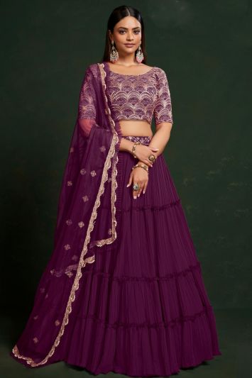 Women Purple Italian Silk Designer Lehenga Choli Set