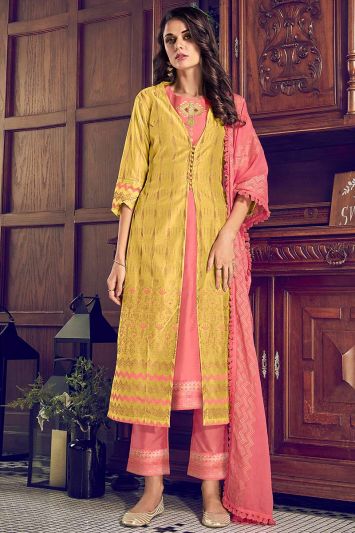 Yellow Chanderi Silk Salwar Suit For Haldi Ceremony