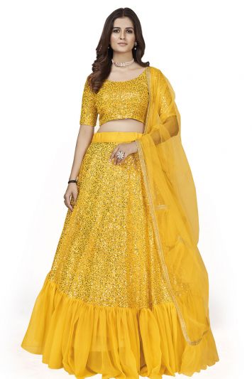 Yellow Color Faux Georgette Fabric Haldi Functional Lehenga Choli