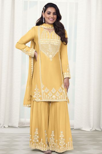 Yellow Color Heavy Chinon Fabric Haldi Functional Sharara Suit