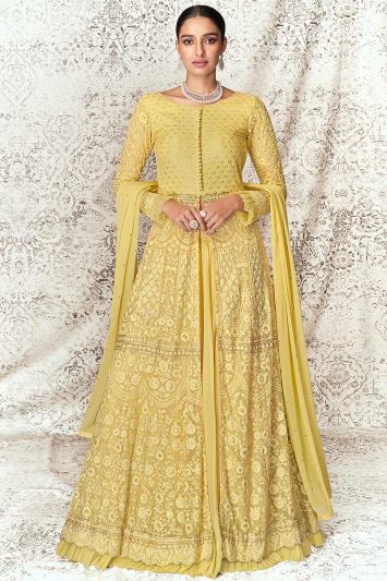 Yellow Color Real Georgette Salwar Suit with Stone Work