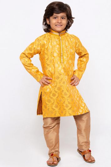 Yellow Cotton Silk Kurta and Golden Pajama For Diwali