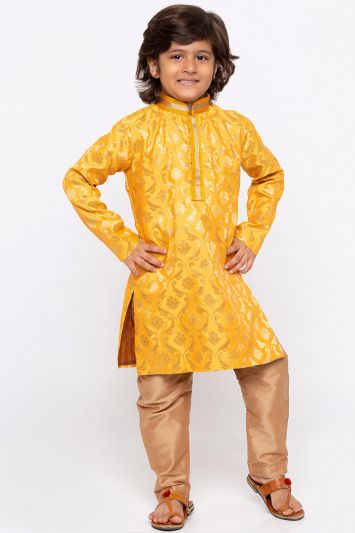 Yellow Cotton Silk Kurta and Golden Pajama For Diwali