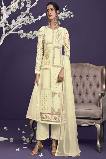 Yellow Designer Faux Georgette Salwar Kameez