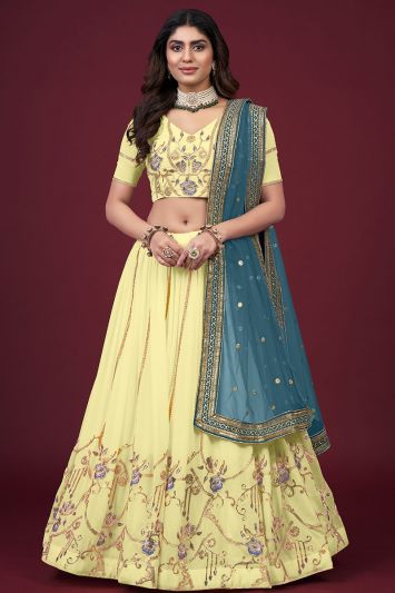 Yellow Georgette Haldi Wear Lehenga