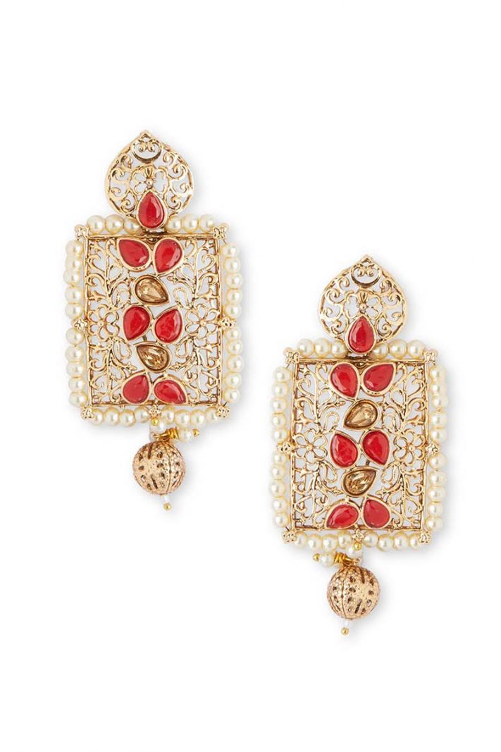 Alloy Earring Set With Red Stone Work
