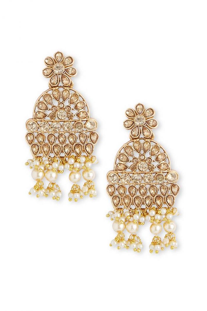 Alloy Gold Partywear Earring Set With Stone Work