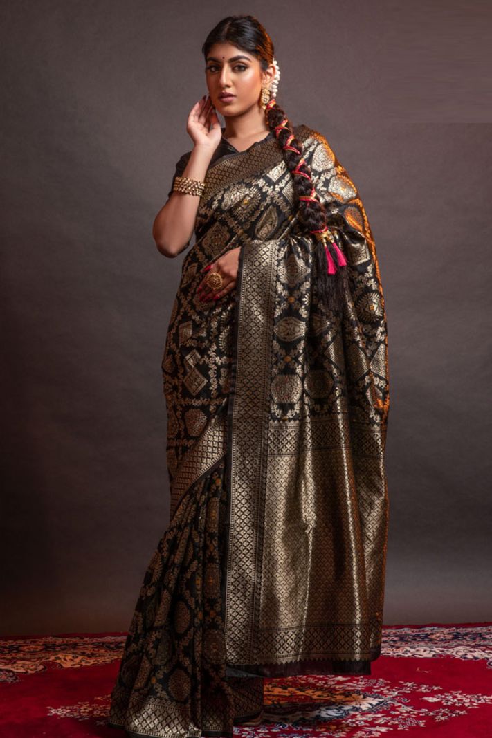 Black Color Banarasi Silk Blended Saree with Jacquard Work