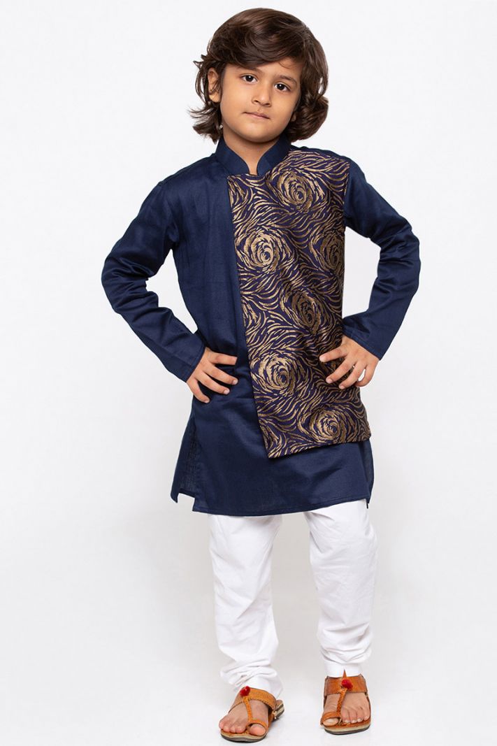 Blue Cotton Kurta and White Pajama For Diwali