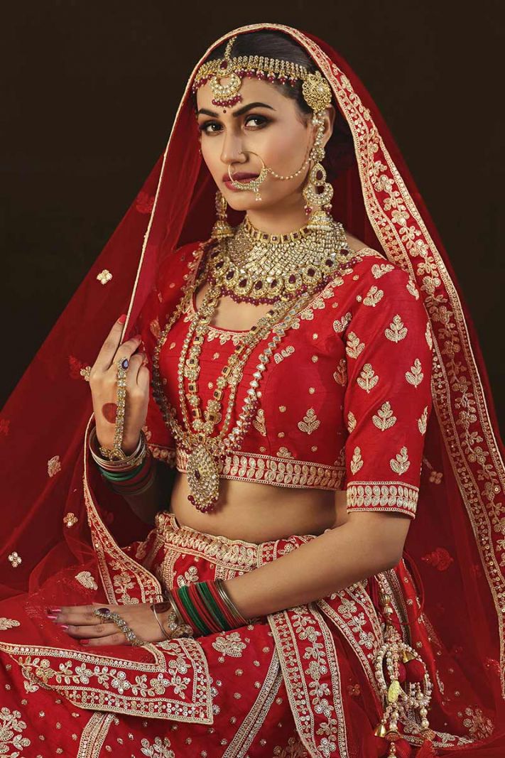 Bridal Wear Red Color Silk Fabric Lehenga Choli