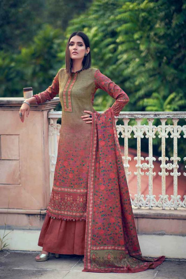 Burgundy Pashmina Suit With Hand Work And Digital Print