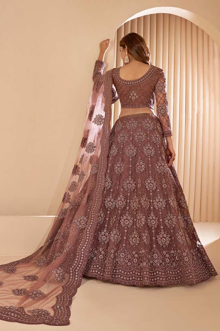 Buy Festive Wear Brown Color Net Fabric Lehenga Choli