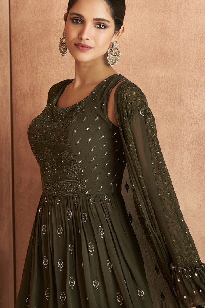 Buy For Walima Real Georgette Sharara Suit in Green Color