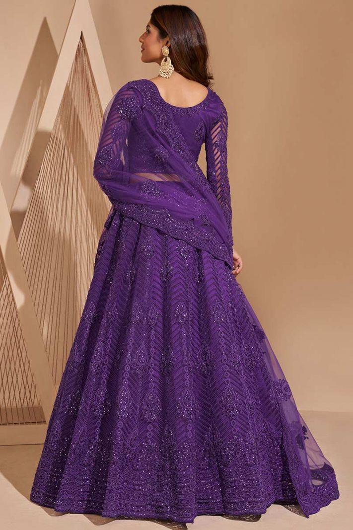 Buy Lavender Color Net Fabric Lehenga Choli With Lace Border