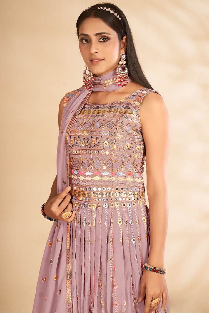 Buy Mauve Color Georgette Fabric Gown with Thread Work