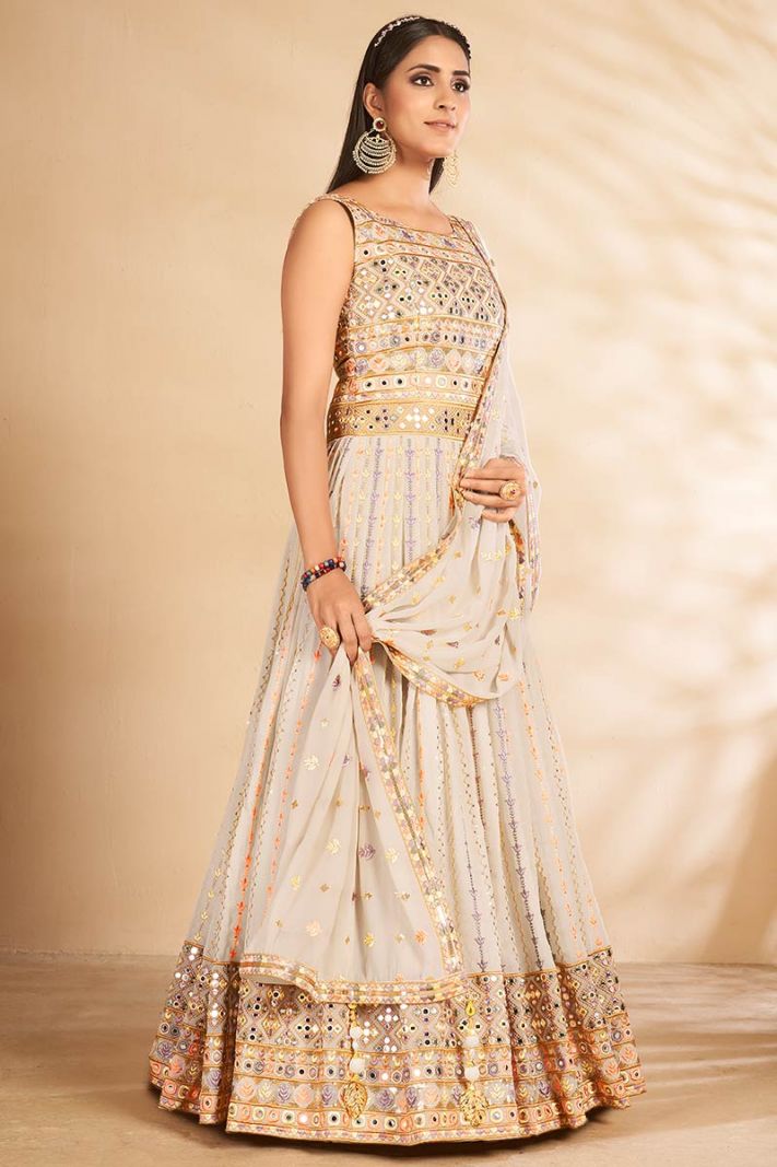 Buy Party Wear Georgette Fabric Gown in Off White Color
