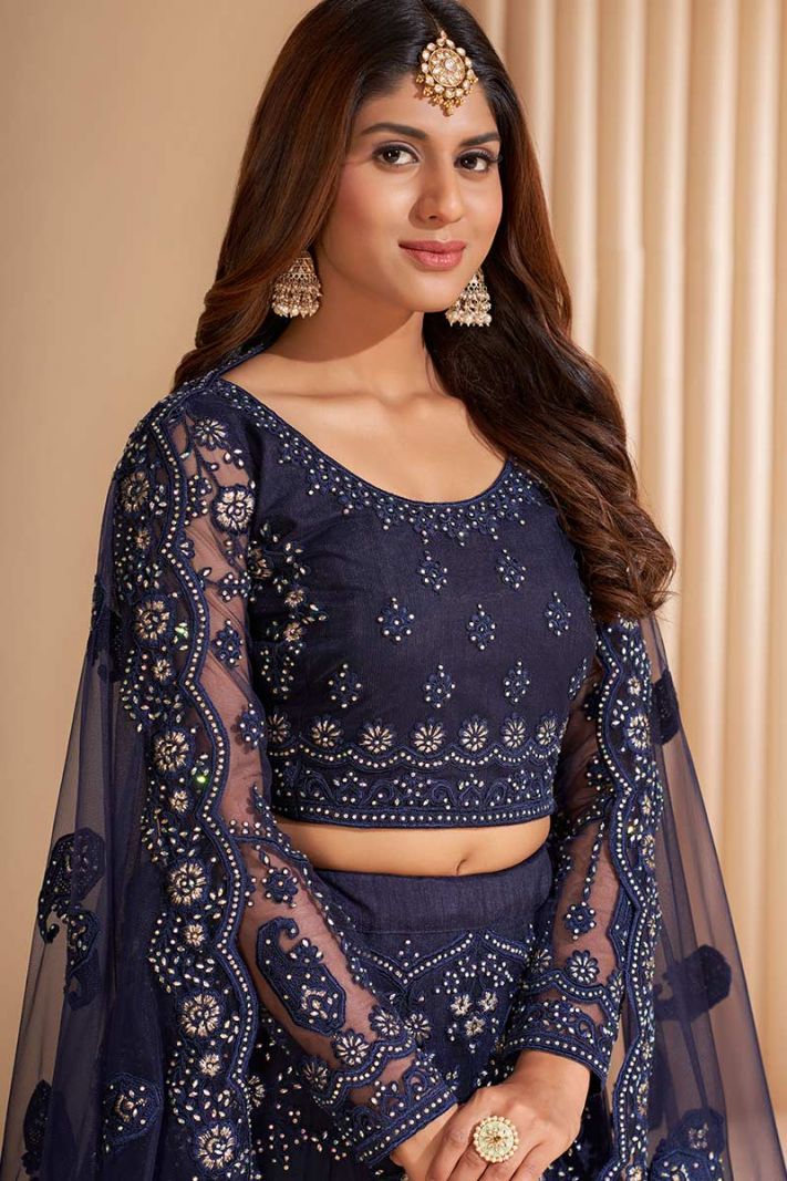 Buy Party Wear Net Fabric Lehenga Choli in Blue Color