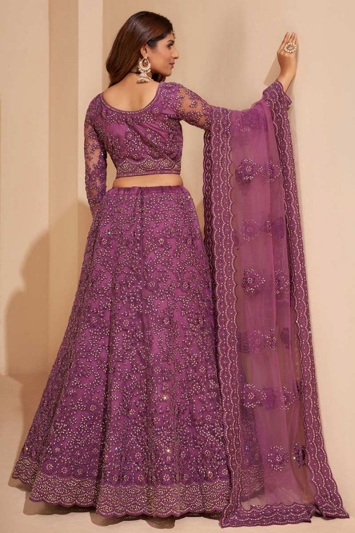 Buy Purple Color Net Fabric Lehenga Choli with Heavy Zari Work