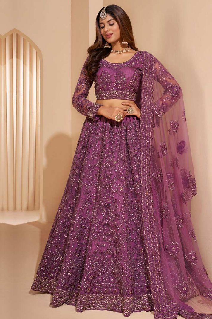 Buy Purple Color Net Fabric Lehenga Choli with Heavy Zari Work