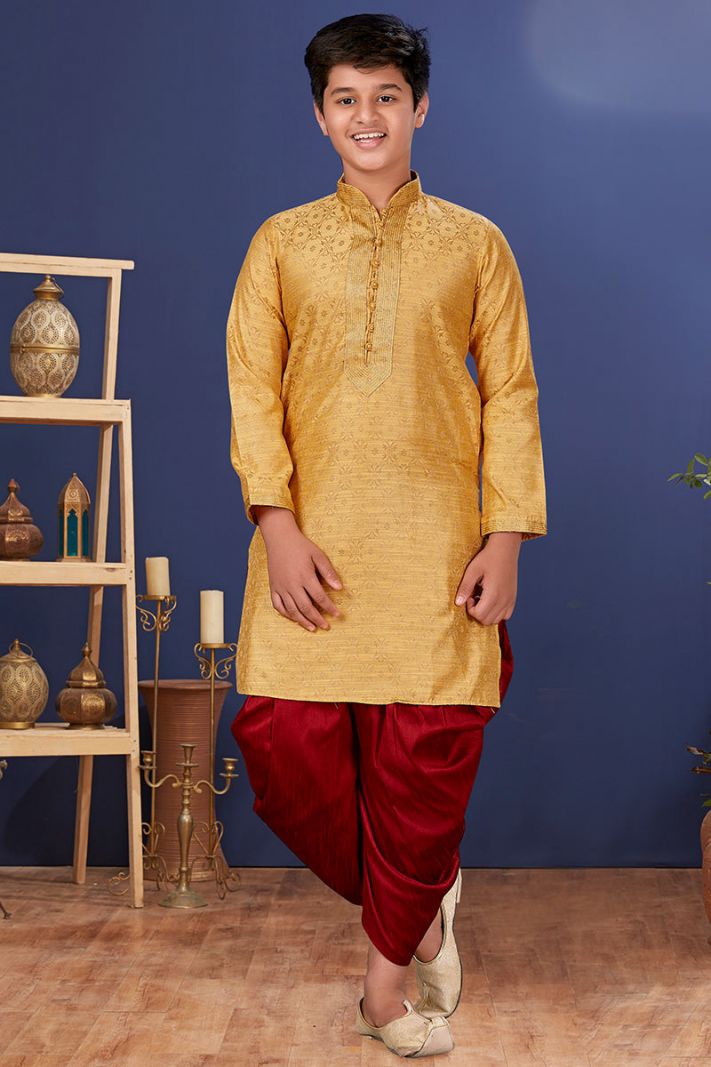 Buy This Festive Wear Jacquard Silk Kurta Pajama in Yellow Color