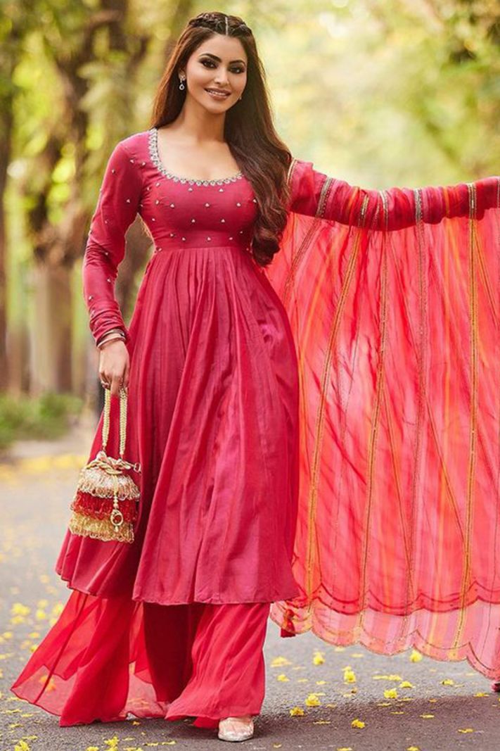 Designer Cotton Fabric Palazzo Suit in Pink Color