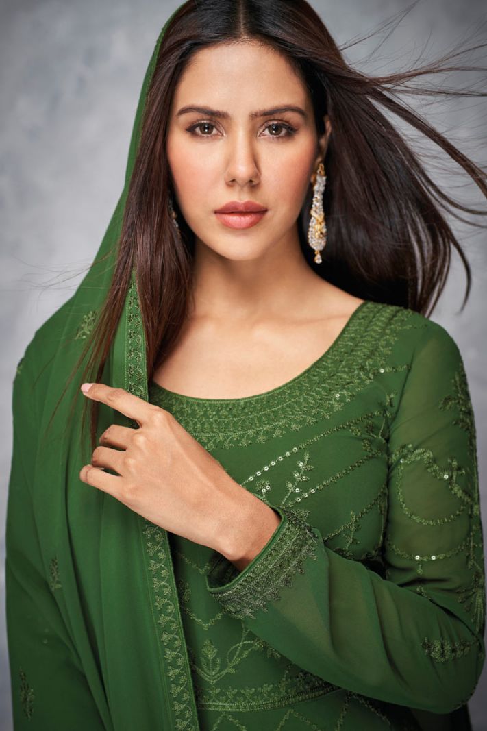 Eid Designed Real Georgette Green Anarkali Suit